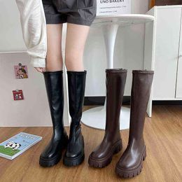 2022 Autumn Winter Women Thigh Knight Boots Thick Sole Flats Heel Ladies Knee-High Boots Female Casual Stretch Long Boot Y220817