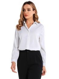 Women's Blouses & Shirts Satin Women V Neck Solid Womens Tops White Shirt Long Sleeve Silk Blouse Ladies Top 2022 Fashion OL Woman Clothes