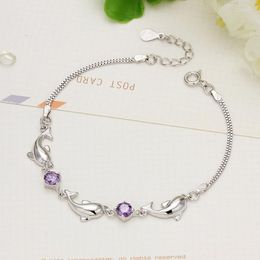 Link Chain 2022 Fashion 925 Sterling Silver Bracelets For Women Party Cute Dolphin Bracelet Bangle Luxury Crystal CZ Jewellery Gifts Kent22