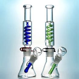 18mm Female Joint Water Pipes Freezable Hookahs 11'' Tall 3mm Condenser Coil Diffused Downstem Oil Dab Rigs With Bowl Build a Bong Beaker Bongs