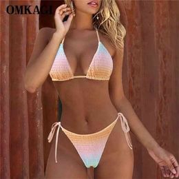 OMKAGI Swimwear Women Thong Velvet Swimsuit Sexy Push Up Micro Bikinis Set Swimming Bathing Suit Beachwear Brazilian Bikini 210407