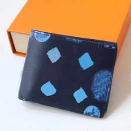 Men Designer wallets Top quality Short wallet Watercolour graffiti women purse Fashion blue Genuine Leather credit card holder money Coin Pouch bag M80464