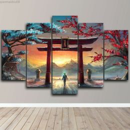 Traditional Japan Torii Gate Shinto 5 Piece Canvas Wall Art Print Home Decor 5 Pieces Hd Print None Framed 5 panel Room Decor L220810