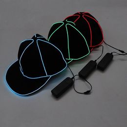 Portable EL Wire Baseball Cap Plain LED Light Hip Hop Hat Glowing In The Dark Snapback For Party Decoration SN4958