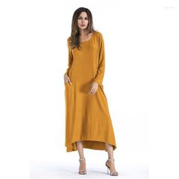 Women Dress Irregular Lady European And American Round Neck Long Sleeve Solid Color For Female Casual Dresses