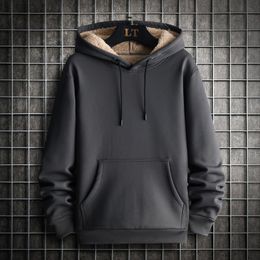 Nieuwe Winter Fleece Hoodies Mannen Warme Wollen Voering Hooded Sweatshirts Effen Kleur Casual Warm Streetwear Sweatshirt Hooded Tops L220730