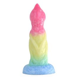 Nxy Dildos Color Liquid Silica Gel Thick Special shaped Penis for Men and Women Suction Cup False Soft Anal Plug Interesting 0317