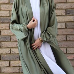 -Fashion Hijab robe dinde Vêtements islamiques Ramadan Abayas pour femmes Kimono Cardigan Open Abaya Dubai Satin Tissu arabe Musulman