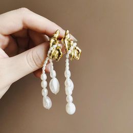 Dangle & Chandelier 1Pcs Genuine Natural Freshwater Pearls Earrings Stainless Steel Gold Irregular Statement Bridal JewelryDangle