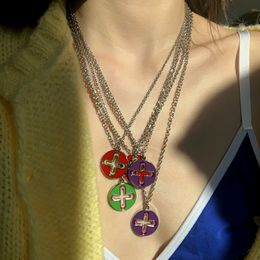 OCEAN Hip Hop Punk Lucky Clover Enamel Dripping Glaze Necklace Trend Charm Pendant Necklace For Men Women Girls Party Jewellery 220805