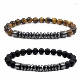 Beaded Strands HIYONG Natural Tiger Eye Bracelet Black-matte Beads Set Magnet Stone Women Men Bangle Jewellery 2022 Selling Kent22