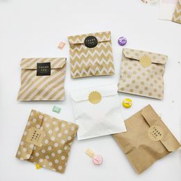popcorn bags wedding Canada - Gift Wrap Kraft Paper Bag 25pcs Candy Biscuit Popcorn Bags Brown White Wave Dot Packing Pouch Pastry Tool Wrapping Wedding Party SuppliesGif