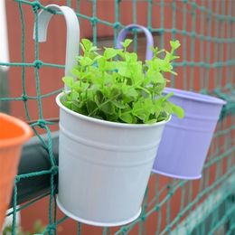 10pcs set Colourful Hanging Flower plant pot Hook wall planter Iron Holder balcony decorations Garden Planter Home Decor Y200723