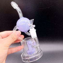 8 inch Purple Clear Hookahs Beautiful Glass Water Bongs with Tyre Perc Oil Dab Rigs Female 14mm Smoking Pipes