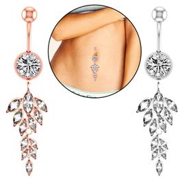 Zircon Fashion Surgical Stainless Steel Navel Piercing Creative Leaf Pendant Belly Button Rings Body Jewely