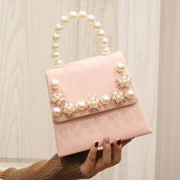 Evening Bags Elegant Women Handbag Tweed Plaid Shoulder Tote Handbags Luxury Diamond Pearls Chain Bag Fashion Sweet Small Crossbody BagsEven