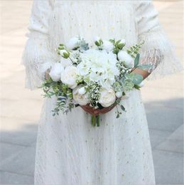 Wedding Flowers Green&White Bridal Bouquets Roses Eucalyptus Brides Hand Holding Artificial Big BouquetWedding