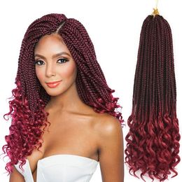 2 Tone Synthetic Hair Box Braids With Curly End 14 18 24 inches Synthetic Pre Loop Crochet Box Braiding Hair