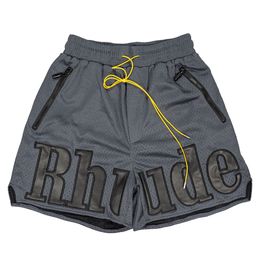 Summer Mens womens Rhude Shorts Fashion Casual Leathier Knee Length Loose Skateboard Hip Hop Swim pants Beach rhude Pocket quality zipper Short size S-XL 11