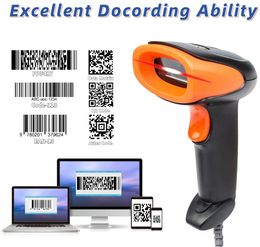 Yanzeo 2D Barcode Scanner USB Wired Handheld High Speed QR Code Reader Compatible for Windows/Mac Square POS System it scans 1D barcode/2D Code on PC and Phone Screen