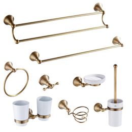 Bath Accessory Set Antique Bronze Brass Round Base Towel Ring Ceremic Cup Soap Dish Bathroom Hardware Sets Wall Mount ProductBath