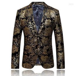 Men's Suits & Blazers Gold Blazer Men Floral Casual Slim 2022 Arrival Fashion Party Single Breasted Suit Jacket Plus Size M-6XL XF061