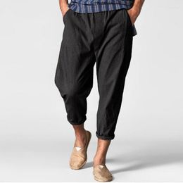 Men's Pants Male Casual Solid Trousers Pant Ankle Length Pocket Elastic Waist Trouser Loose Relaxed Fit Indoor HouseMen's Naom22