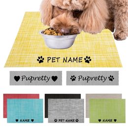 Personalized Pet Mat Dog Feeder Dog Bowl Solid Color Mat Custom Name Print Water Food Mats For Cat Drinking Feeding Placemat 220621