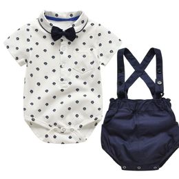 Clothing Sets Summer Baby Boy Clothes Set Solid Strap Shorts Short Sleeve Casual Bow Tie Shirt Tops Gentle Outfits 2 Pcs FashionClothing