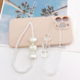 Fashion Accessories Love Beads Strap Phone Charm Colourful Heart Acrylic Phone Chain Lanyard Heart-Shaped Pearl Rope Hanging Cord