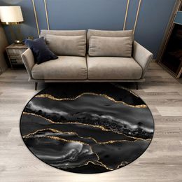 Carpets Black Gray Marble Coffee Table Rug Round Non-lip Chair Mat Bedroom Carpet Decorative Luxury Floor Dining Room HallwayCarpets