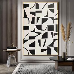 Simple Color Black White Geometric Modern Abstract Oil Painting 100% Hand Painted Fashion New Design Canvas Art Home Wall Decor Pictures for Living Room A 601