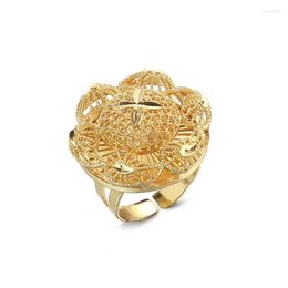 Wedding Rings Gold Colour Fashion Hollow Leaves Flower Finger Jewellery For Women Girls Hawaiian Africa Unisex Party Wynn22