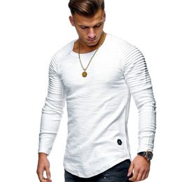 Solid Colour Sleeve Pleated Patch Detail Long Sleeve T-Shirt Men Spring Casual Tops Pullovers Fashion Slim Basic Tops 220530