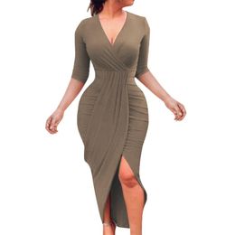 Casual Dresses Plus Size Summer Party Dress Women 2022 V-neck Bandage Bodycon Half Sleeve Woman Elegant Evening Vestidos