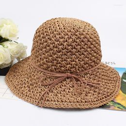 Wide Brim Hats 2022 Handmade Women Foldable Crochet Knit Straw Hat Large Sun Protection Sunhat Beach Cap Casquette Femme Elob22