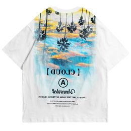 Men's T-Shirts Tees Shirts Harajuku Coconut Tree Sunset Print Short Sleeve Tshirts Hip Hop Summer Casual Fashion Cotton TopsMen's