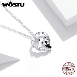 Chains Wostu Baby Panda Pendant Necklace Authentic 925 Sterling Silver Clear CZ Jewlery For Women Chain FIN453Chains Sidn22