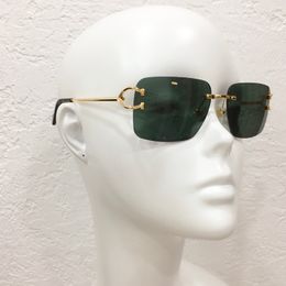 Rimless Sunglasses 0330 Gold/Green For Men Classic Sun Shades UV400 Eyewear Fashionable Accesory Summer with Box