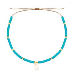 Chains Boho 6mm Polymer Clay Heishi Beads String Cowrie Seashell Handmade Adjustable Necklace Women 2022 Fashion Summer Choker HerChains Ell