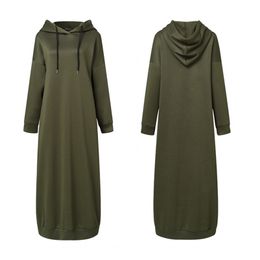 Women's Sweatshirt Dress Stylish Hoodies Long Sleeve Maxi Dress Female Casual Solid Hooded Vestidos Robe 220316