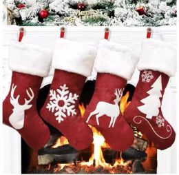 Christmas Stocking Hanging Socks Xmas Rustic Personalised Xmas Snowflake Decorations Family Party Holiday Supplies