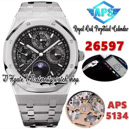 APSF aps26597 Perpetual Calendar Cal.5134 aps5134 Automatic Mens Watch 41MM Superlumed Black Textured Dial Moon Phase Stainless Steel Bracelet eternity Watches