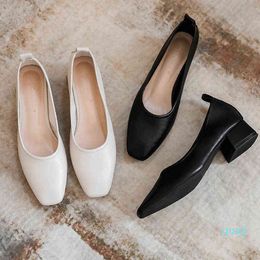 Branded Pumps Slip On Chunky Sandals Woman Shoe Casual Heels Lace-Up Shallow Mouth Square Toe Fashion Slip-On Block