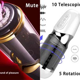 NXY Masturbators Male Automatic Telescopic Rotation 10*10 Modes Vagina Real Vibrators Sex Machine Toys for Men 220507