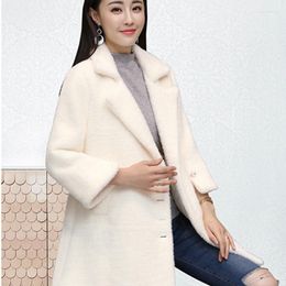 Women's Wool & Blends Spring Fashion Female Autumn Women Long Single Breasted Pockets V-Neck Pearls Loose Coat High-quality Woolen C 537 Ber