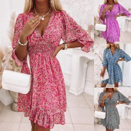 Casual Dresses Summer Women's Bohemian Mid-length Dress Temperament Slim Fashion Large Size Printed Floral Ladies DressCasual