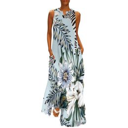Casual Dresses Palm Leaves Dress Summer Zebra And Floral Print Street Style Bohemia Long Women Graphic Elegant Maxi Big Size 4XLCasual