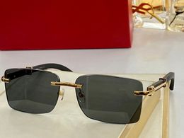 High quality rimless sunglasses designer men women business rectangle gold metal frames eye protection buffalo horns glasses shades size 52 20 145mm Cartie box