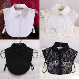 Women Pure Colour Lace Detachable Ties Lapel Choker Necklace Shirt Fake False Collar Blouse